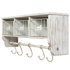 HBCY Creations Wall Mounted Shelf with Coat Hooks and Baskets, Solid Wood Entryway Organizer Wall Shelf with Hooks - Hang Coats, Keys or Coffee Mugs, Rustic Whitewashed 24" Wide - color: Whitewashed