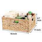 Large Wicker Basket, 15" Water Hyacinth Wicker Storage Baskets for Organizing, Rectangular Storage Baskets for Shelves, Rattan Woven Basket with Built-in Handles, 1 Pack (Natural, Large) - size: 15"L x 11"W x 6 ¾"H