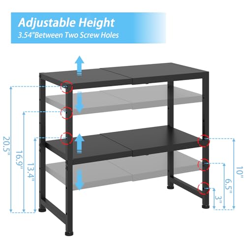 2-Tier Expandable Metal Storage Shelves,150LBS Heavy Duty Shelving Units and Storage For Small Appliance,Adjustable Pots and Pans Organizer Rack Shelf For Kitchen Under Cabinet Pantry Warehouse Garage - color: Black