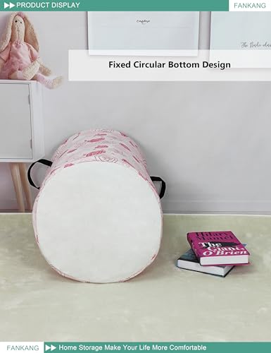 FANKANG Storage Basket, Nursery Hamper Canvas Laundry Basket Foldable with Waterproof PE Coating Large Storage Baskets for Kids Boys and Girls, Office, Bedroom, Clothes,Toys(Pink roses) - color: Pink roses