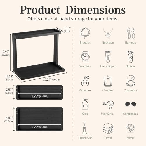 PEKER Bamboo Bathroom Organizer Countertop – Small Vanity Storage Shelf for Makeup, Perfume, Skincare – Natural Cosmetics Display Rack for Dresser, Sink, Kitchen –Black - color: Black Bamboo