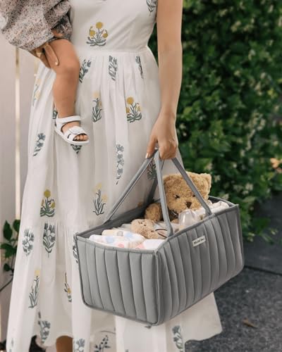 Blissful Diary Baby Diaper Caddy Organizer, Stylish Storage Basket for Newborn Essentials and Diaper Station, Gift for Baby Shower and Registry Must-Have, Light Gray - color: Light Gray