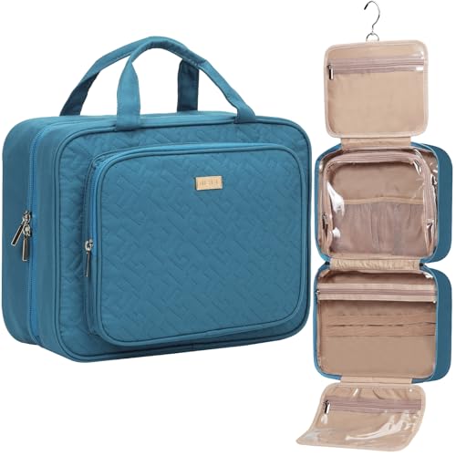 NISHEL Travel Toiletry Bag for Women, Makeup Essentials Organizer, Hanging Case for Accessories, Cosmetics, Large Size, Lake-Blue - color: Lake-Blue, size: Large