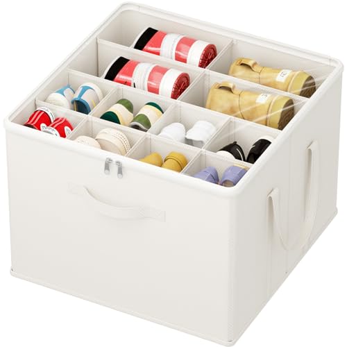 Lifewit Shoe Storage Organizer for Closet, Fabric Large Shoe Box Storage Containers with Clear Cover, Foldable Bins for Boots Heels Sneakers Fits 12-16 Pairs, 1 Pack White - color: White