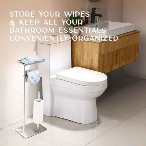 Day Moon™ - Toilet Paper Holder - Modern Roll Holder for Bathroom - 1 Pack - Free Standing - with Shelf, Brushed Nickel - color: Brushed Nickel, size: Free Standing 1 Pack