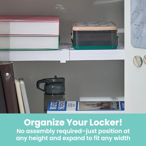 LockerMate Adjust-A-Shelf Locker Shelf for School Organization, Adjustable 12-15", Holds Up to 10 lbs, White - color: White, size: 10.3 inches x 1.63 inches x 11.88 inches