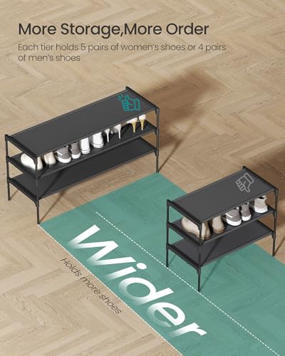 SONGMICS Shoe Rack, 3-Tier Shoe Storage Organizer, Space-Saving, 11.7 x 36.1 x 21 Inches, Entryway, Metal Frame, Non-Woven Fabric Shelves, Ink Black ULSH033BH01 - color: Ink Black, size: 3 Tiers (36.1"W)