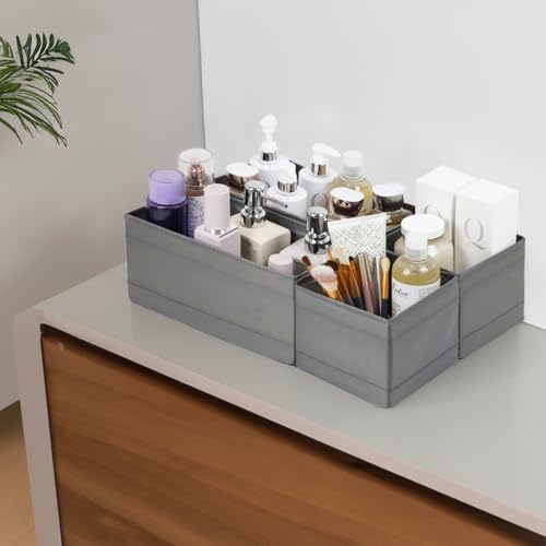 Washable Cloth Drawer Organizer, Set of 4 Foldable Sock Dresser Drawer Organizers Storage Boxes, Fabric Storage Boxes Closet Cabinet Organizer for Clothes (Gray, S+2M+L) - color: Gray, size: 1S+2M+1L