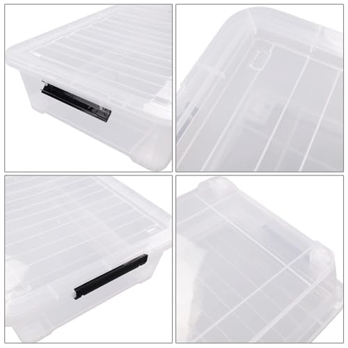40 Quart Clear Plastic Underbed Storage Container, Wheeled Latching Storage Box for Shoes, Bags, Clothes, Set of 3 - size: 40 Quart
