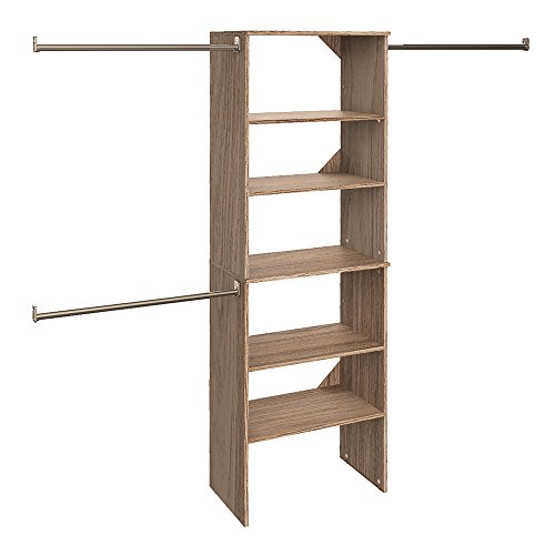 ClosetMaid SuiteSymphony Wood Closet Organizer Starter Kit with Tower and 3 Hang Rods, Shelves, Adjustable, Fits Spaces 5 – 10 ft. Wide, Natural Gray - style: Natural Gray Finish