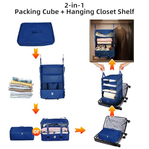 Bukere Hanging Packing Shelves for Luggage Suitcase, Portable Travel Cube Bag Organizer, Travel Essentials, Compression Closet Storage Organizer, X-Large Capacity - color: BLUE