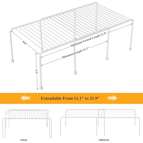 Orgneas Expandable Cabinet Shelf Organizer, Rustproof Metal Shelf Riser Kitchen Counter Storage Organizer Rack for Fridge, Cabinet, Pantry and Bathroom with Scratch Resistant Feet, 2 Sets - color: Expandable 2 Sets