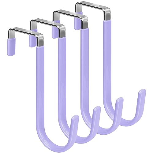 FYY Over The Door Hooks, 4 Pack Door Hangers Hooks with Rubber Prevent Scratches Heavy Duty Organizer Hooks for Living Room, Bathroom, Bedroom Hanging Clothes, Towels, Hats, Coats, Bags Lavender - color: A Lavender, size: Short, style: 4 Pack