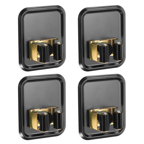 uxcell 4pcs Mop Broom Holder Wall Mount, 304 Stainless Steel Mop Broom Organizer Storage Rack, Self Adhesive Broom Hanger for Bathroom, Laundry Room, Black - color: Black