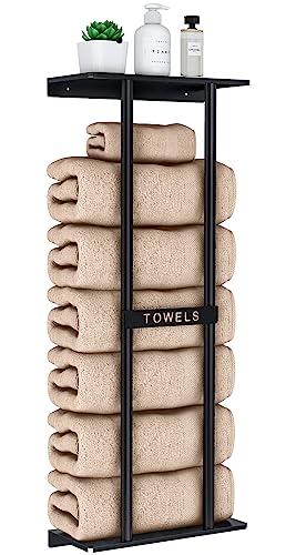 STWWO Towel Racks for Bathroom, Bathroom Towel Storage Wall Mounted 30 inch with Shelf Can Holds 6 Large Towels, Wall Towel Rack for Rolled Towels, Black - color: Black, size: 30 IN