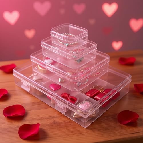 Goodma 24 Pieces Mixed Sizes Rectangular Empty Mini Clear Plastic Organizer Storage Box Containers with Hinged Lids for Small Items and Other Craft Projects - size: 4 Sizes