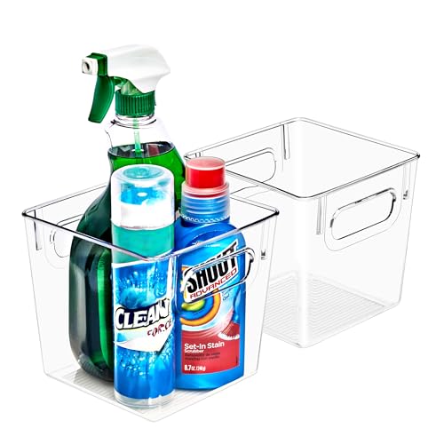 Sorbus 2 Pack Small Clear Plastic Storage Bins, Clear Organizer Bins with Handle for Kitchen, Pantry, Cabinet, Refrigerator, Craft, Toys, Clothes, Closet, Under Sink, Bathroom Organizers and Storage - size: Small, style: 2 Pack