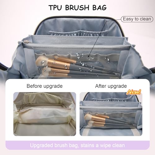 BOYATU Travel Makeup Bag for Women: Cosmetic Organizer Bag with Compartments - Leather Make up Bags Set of 3 (G-1-Purple) - color: G-1-Purple