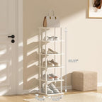 SHIISEWE White Bamboo Shoe Rack for Small Spaces 6 Tier Tall Vertical Narrow Rack - color: White