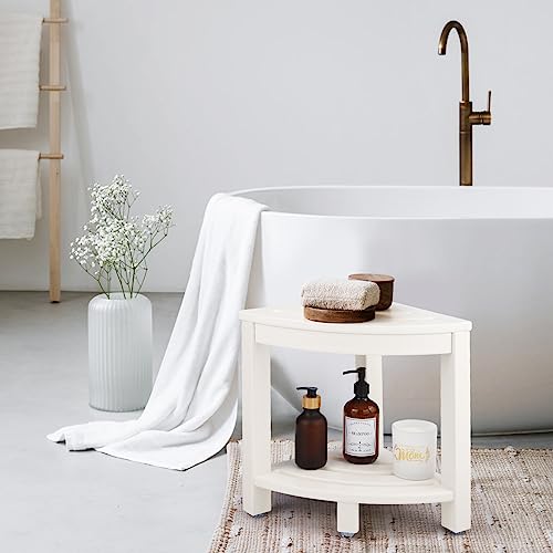 Apolimi HDPE Corner Shower Stool,Shower Bench Seat with Storage Shelf for Shaving Legs Plastic Spa Bath Step Foot Rest for Bathroom Small Place (White) - color: White