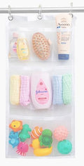 Handy Laundry Shower Curtain Bathroom Organizer -9 Pockets- Perfect for Organizing Home Bath, Your Toiletries and kid's Toys in Nine Durable Deep Mesh Pockets. Hang on Existing Shower Curtain Rings. - color: Hanging White