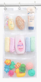 Handy Laundry Shower Curtain Bathroom Organizer -9 Pockets- Perfect for Organizing Home Bath, Your Toiletries and kid's Toys in Nine Durable Deep Mesh Pockets. Hang on Existing Shower Curtain Rings. - color: Hanging White