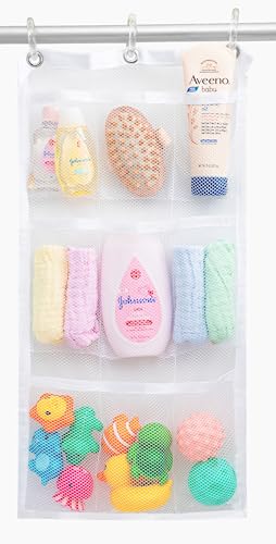 Handy Laundry Shower Curtain Bathroom Organizer -9 Pockets- Perfect for Organizing Home Bath, Your Toiletries and kid's Toys in Nine Durable Deep Mesh Pockets. Hang on Existing Shower Curtain Rings. - color: Hanging White