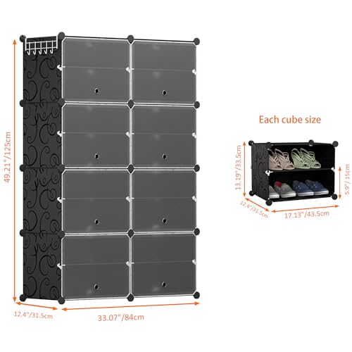 HOMIDEC Shoe Rack, 8 Tier Shoe Storage Cabinet 32 Pair Plastic Shoe Shelves Organizer for Closet Hallway Bedroom Entryway - color: Black, style: 2 by 8