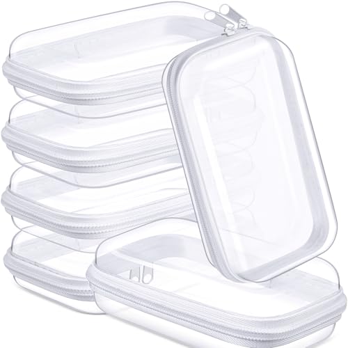 Sanwuta 6 Pcs Clear Hard Zipper Case Plastic Zipper Pouches Transparent Makeup Bag Pencil Case Pouches Toiletry Diaper Bag for Travel Toy Storage Organizer Bins(White,7.48 x 3.94 x 2 Inch) - color: White, size: 7.48 x 3.94 x 2 Inch