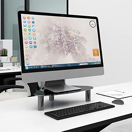 Hemudu Tempered Glass Computer Monitor Riser/Triangle Save Space Desktop Corner Stand for Computer Monitor & Laptop Black HD01B-003 - color: black