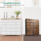 VASICAR White Dresser for Bedroom with 12 Deep Drawers, Wide Chest of Drawers, 55" TV Stand with Retro Wood Top, Tall Fabric Dresser for Closet, Nursery - color: White-retro Top
