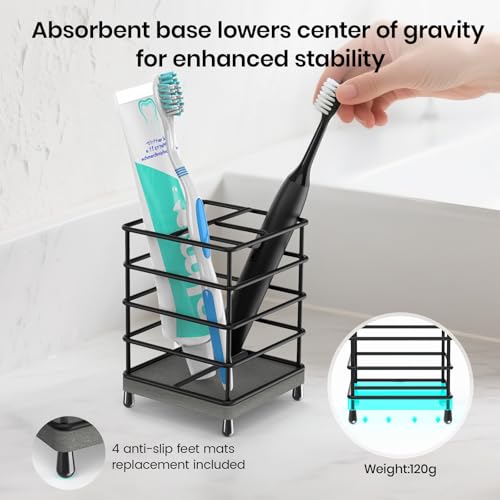 Toothbrush Holders with Quick Drying Mat—Black DiatomiteToothbrush and Toothpaste Holder for Bathroom—3 Slots Openwork Design Bathroom Counter Organizer for Electric Toothbrush,Razor, Toothpaste - size: Small