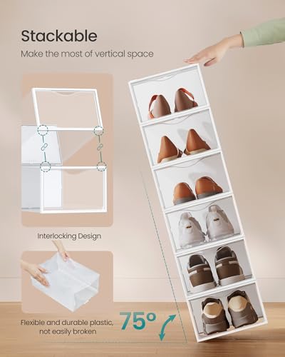 SONGMICS Shoe Boxes, Shoe Storage Organizers Rack for Closet, Plastic Stackable Sneaker Containers Case, 18 Pack, Transparent and Cloud White ULSP318W01 - color: Transparent + Cloud White, size: 18 Count Fit Size 11