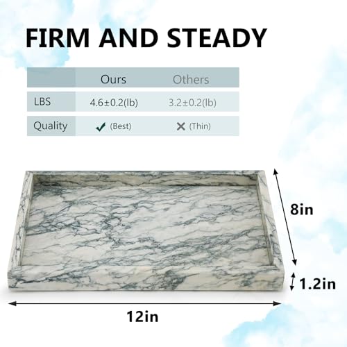 Real Natural Marble Tray for Bathroom, Vanity, Kitchen and Desktop, Rectangle Genuine Marble Stone Tray for Jewelry, Cosmetics, Candles, Lotion, Perfume (Cyan-Green, 12" x 8" x 1.2") - color: Cyan-green, size: 12" x 8" x 1.2"
