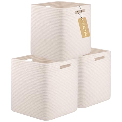 OIAHOMY Storage Cubes, 13 Inch Cube Storage Organizer, Collapsible Storage Bins, Baskets for Organizing, Storage Bins for Shelves-White, 3-PACK - color: White, size: 3Pcs-13*13*13inch