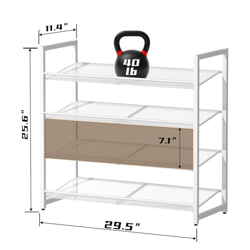 4 Tier Metal Shoe Organizer, Stackable Shoe Stand for Closet, with Adjustable Flat, Holds up to 20 Pairs, Sturdy Shoe Rack for Entryway Bedroom, White - color: White, size: 4Tier