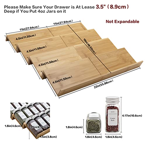 Bamboo Spice Rack Drawer Organizer - 8 Pieces Set- 11" Wide Per Piece - Combine Pieces Into 22" Wide Rack (11" or 22") - size: 22"