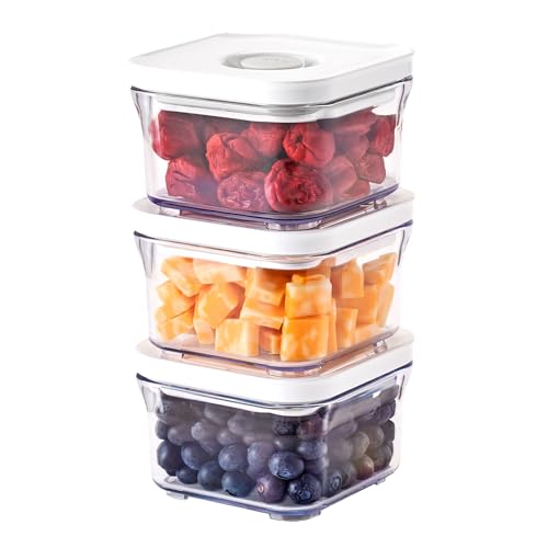 VAKUEN Premium Airtight Food Storage Containers, Mini Square 3pc/set(0.32qt), Smart One-Click Seal Lid, No Hinges, 100% Leak Proof, BPA-FREE, Dishwasher, Freezer & Microwave Safe