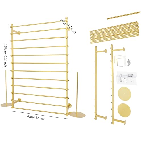 12 Layers Gold Wall Display Stand Wrapping Paper Ribbon Organizer Tie Scarf Rack Belt Towel Holder Spool Hijab Stand Metal Shelving for Home, Retail Stores, Flower Shop, Studio, Sewing-80cm - color: Gold, size: L: 31.5 in, H: 47.2 in