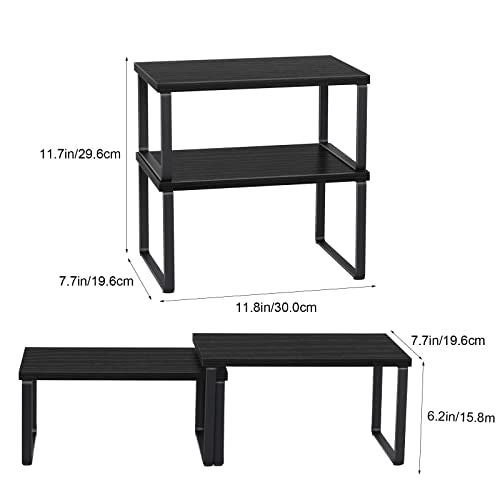 CADUKE Set of 4 Kitchen Counter Shelves Stackable Shelf Organizer Wood Countertop Shelves Expandable Cabinet Shelf Organizers Countertop Storage Rack for Pantry, Industrial Black - color: Black