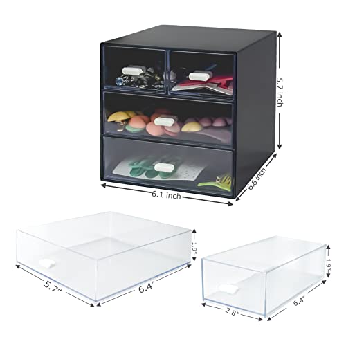 Desk Organizer with Drawer, Desk Storage Box, Plastic Office Stationery Supplies Organizers, Desktop Organizer for Office School Home (4 drawer, Black) - color: Black, style: 4 drawer