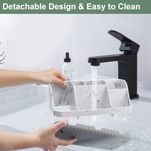 GFWARE Marble Bathroom Countertop Organizer - Detachable 7 Slots Kids Electric Toothbrush and Toothpaste Holde Drainage for Bathroom Accessories Organization Counter Vanity Storage, Grey - color: Marble Grey