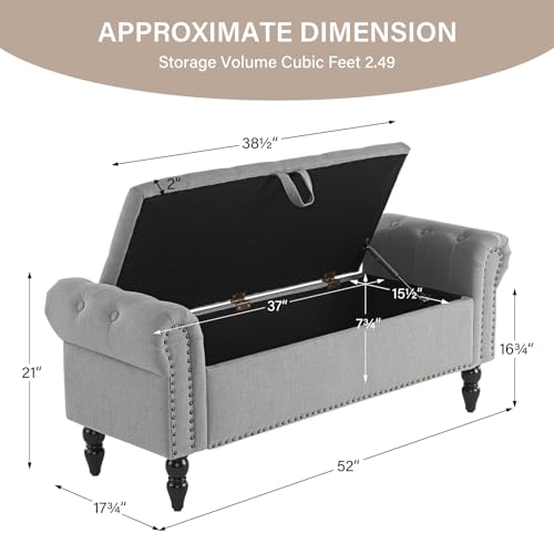 Furnimart Storage Ottoman Bench for Queen Size Bed, Faux Linen Upholstered Storage Bench Accent Bench with Rolled Arms for Bedroom,Living Room, Entryway, 2.5Cubic Feet - color: Faux Linen Light Grey
