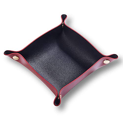 Leather Valet Tray for Men Women, Small Jewelry Catchall Tray, Deskop Nightstand Organizer, Portable Travel Key Plate for Entryway Table, Watch Candy Gifts (Red + Black) - color: Agate Red + Black