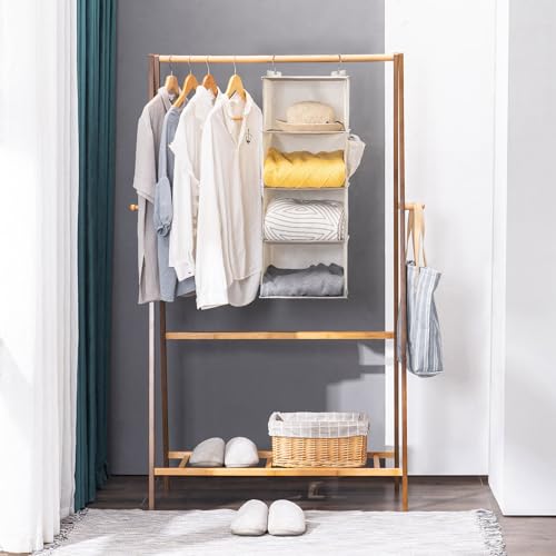 YOUDENOVA Hanging Closet Organizer, 4-Shelf Closet Hanging Storage Shelves, Beige - color: Beige, size: 4-SHELF