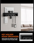 Spigen Key Holder Wall Mount with Adhesive Hooks and Organizer Tray for Wallet, Watch, Sunglasses – Entryway Shelf Rack for Door, Home, or Living Room – Black - style: Key Holder