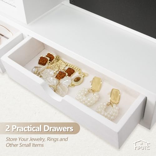 Key Holder for Wall, Key and Mail Holder for Wall with Storage Drawer, Entryway Rustic Home Decor, 3 Liquid Chalks & Chalkboard, 15.98”W x 9.1”H x 3.3”D, White - color: White