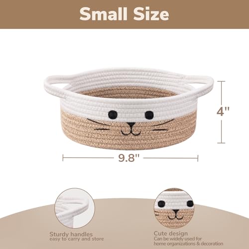 Cute Cat Toy Basket, Gift Baskets Empty for Home Decor, Soft Woven Basket for Living Room, Decorative Storage Baskets for Diaper Caddy, White & Brown, 9.8 x 4 inches - color: White & Brown, size: 9.8"W x 4"H