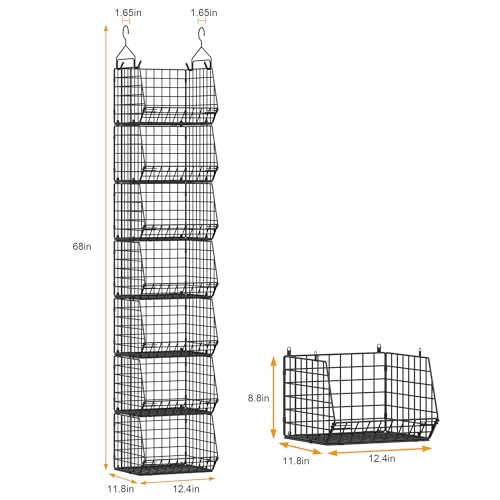 X-cosrack 7 Tier Foldable Hanging Closet Organizer and Storage,Wire Closet Shelving with 4 Large Hooks+ 5 S Hooks,Hanging Basket for Clothes Sweaters Shoes Handbags,Small Closet Organizers - color: Black, size: 7-Tier