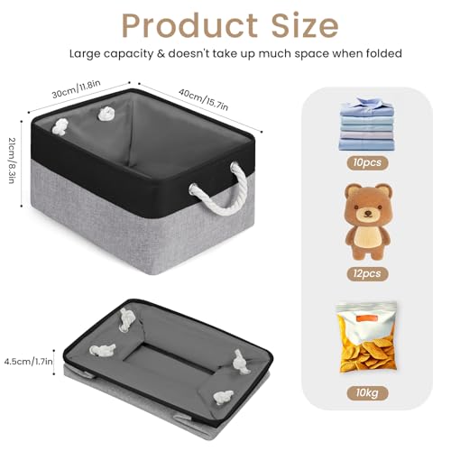 Large Storage Baskets- 15.7x11.8x8.26 inch Storage Bins for Shelves and Closet Organizing, Foldable Fabric Bin for Home Organization Clothes and Laundry (3-Pack, Black&Gray) - color: Black/Gray-3P, size: 15.7inX11.8inX8.26in-3P